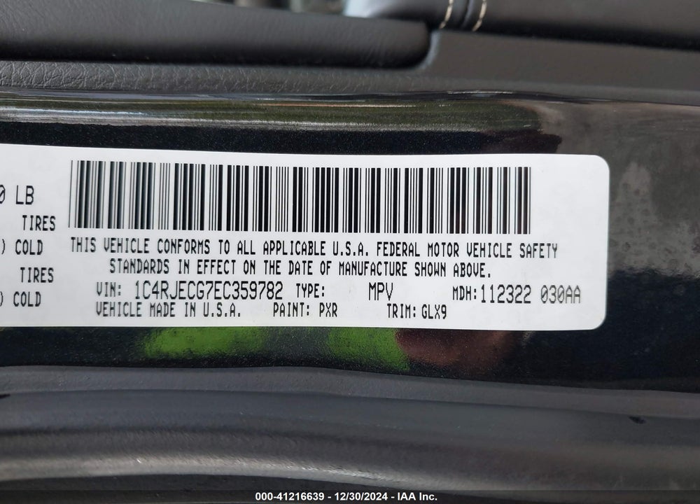 2014 JEEP GRAND CHEROKEE OVERLAND VIN: 1C4RJECG7EC359782