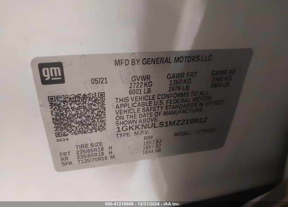 2021 GMC ACADIA AWD SLT VIN: 1GKKNULS1MZ219912