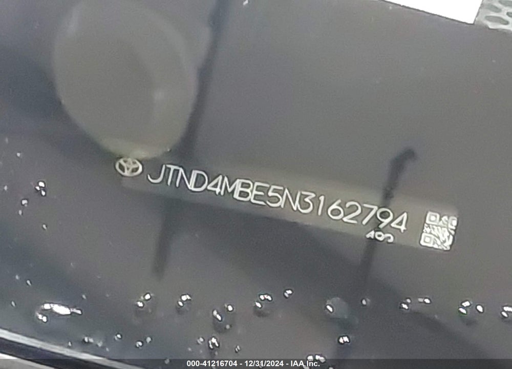 2022 TOYOTA COROLLA VIN: JTND4MBE5N3162794