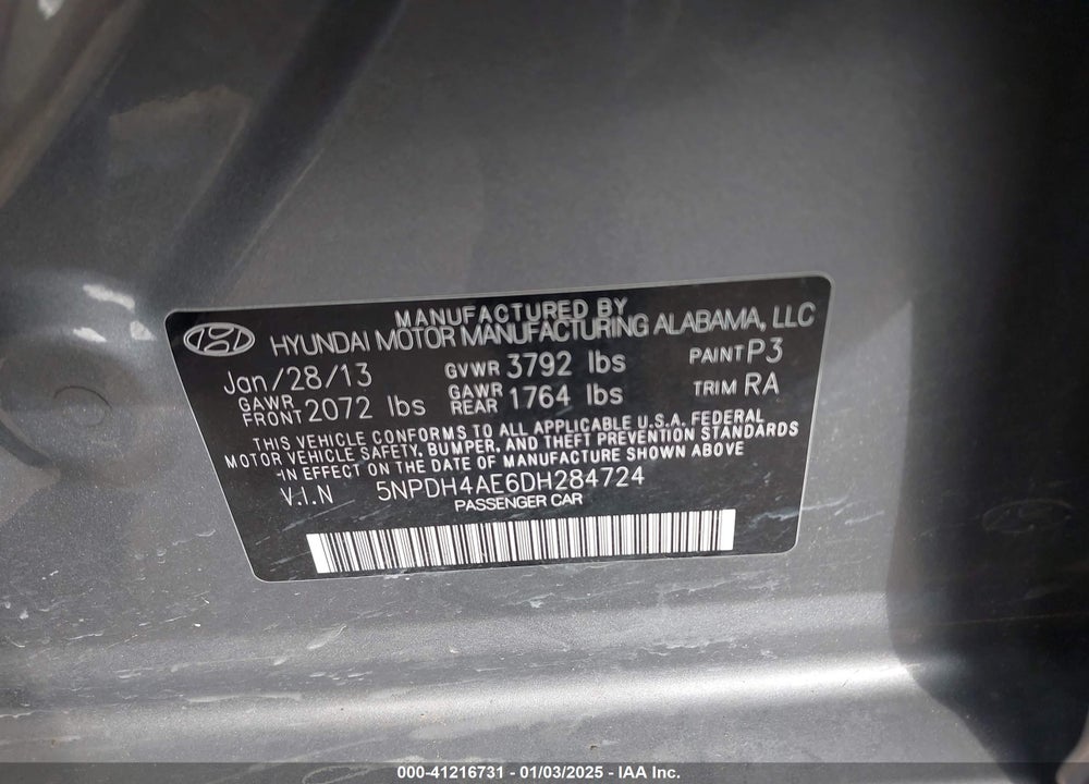 2013 HYUNDAI ELANTRA VIN: 5NPDH4AE6DH284724