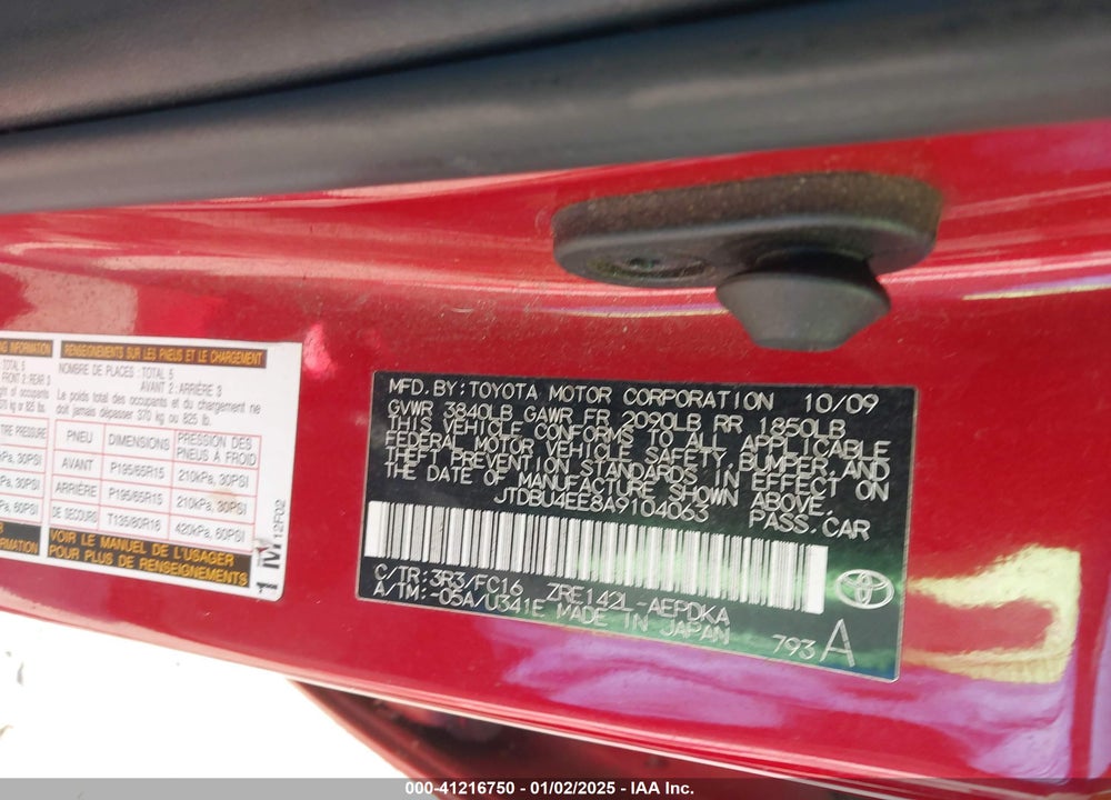 2010 TOYOTA COROLLA VIN: JTDBU4EE8A9104063