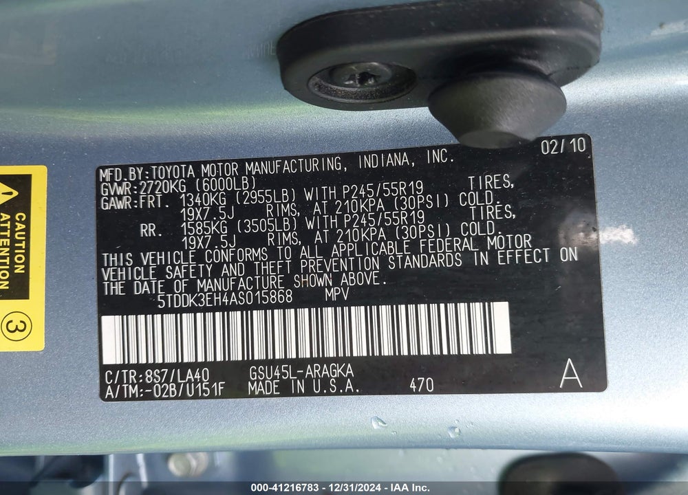 2010 TOYOTA HIGHLANDER LIMITED V6 VIN: 5TDDK3EH4AS015868