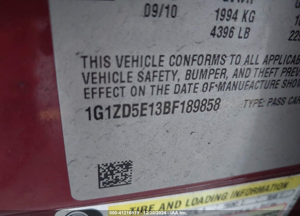 2011 CHEVROLET MALIBU 2LT VIN: 1G1ZD5E13BF189858