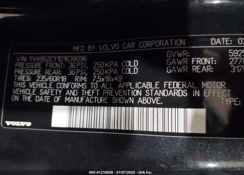 2013 VOLVO XC90 3.2/3.2 PLATINUM/3.2 PREMIER PLUS VIN: YV4952CY1D1638096