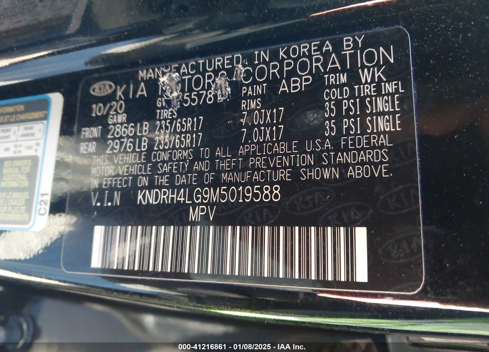 2021 KIA SORENTO HYBRID VIN: KNDRH4LG9M5019588
