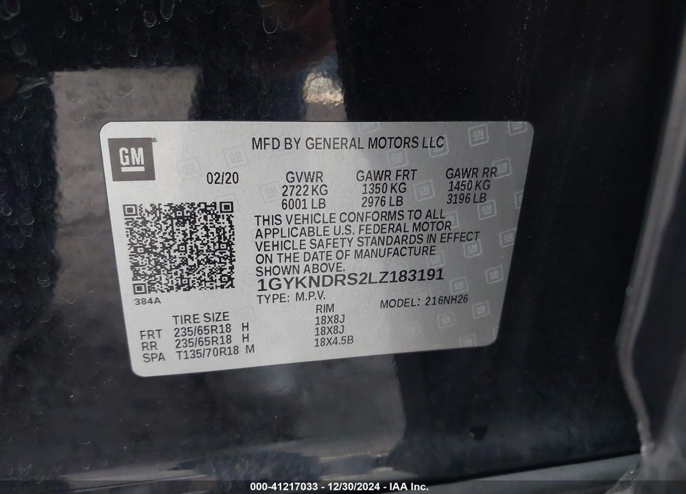 2020 CADILLAC XT5 AWD PREMIUM LUXURY VIN: 1GYKNDRS2LZ183191