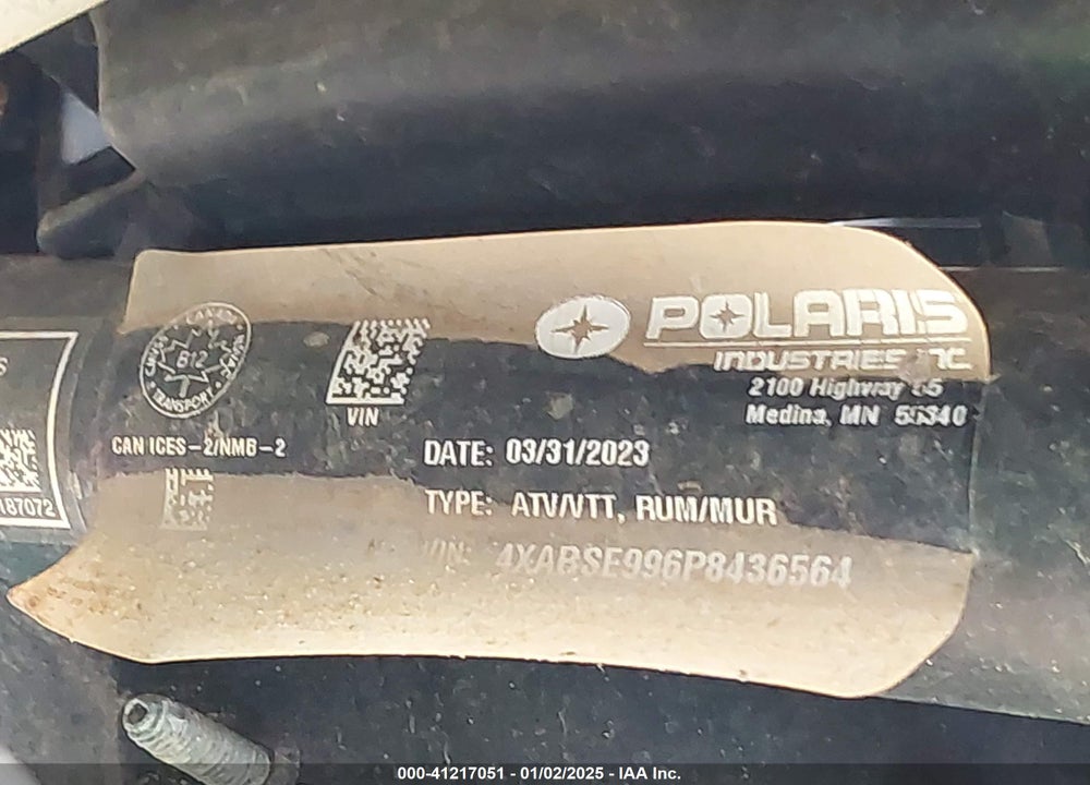 2023 POLARIS RANGER CREW XP 1000 PREMIUM VIN: 4XARSE996P8436564
