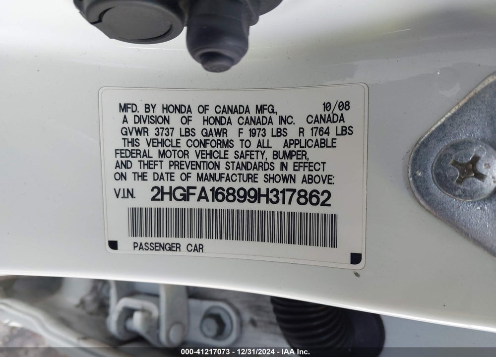 2009 HONDA CIVIC EX VIN: 2HGFA16899H317862