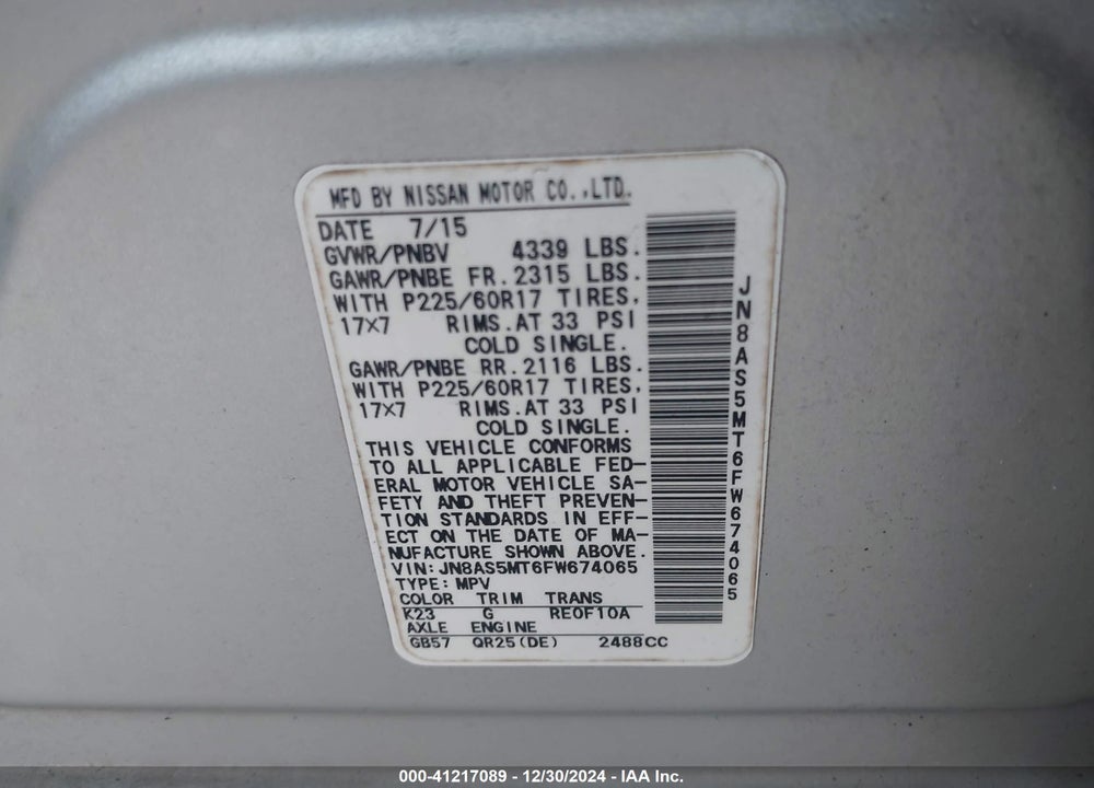 2015 NISSAN ROGUE SELECT S VIN: JN8AS5MT6FW674065