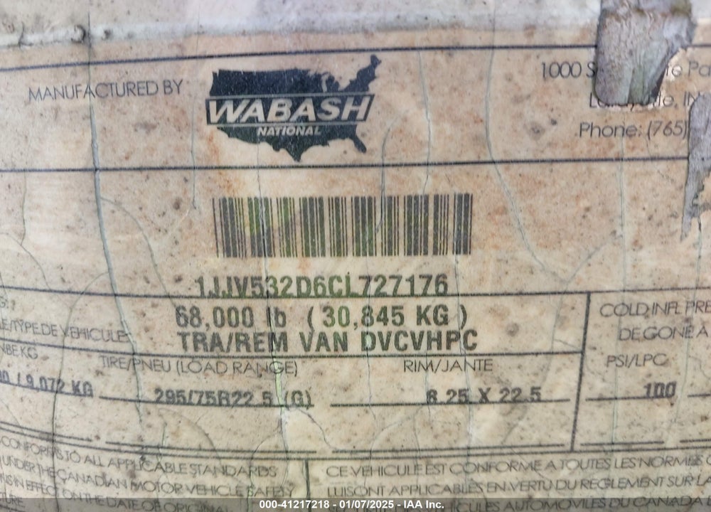 2012 WABASH NATIONAL CORP --- VIN: 1JJV532D6CL727176