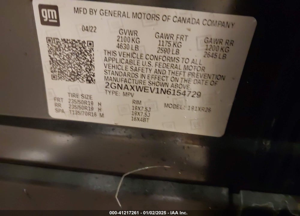 2022 CHEVROLET EQUINOX RS VIN: 2GNAXWEV1N6154729