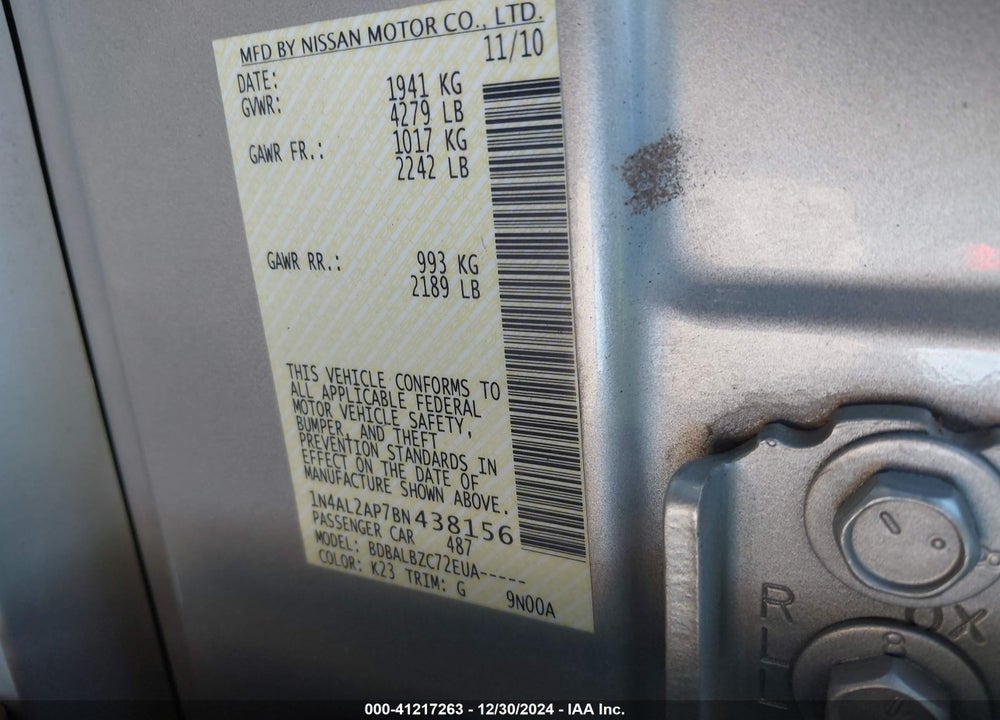 2011 NISSAN ALTIMA VIN: 1N4AL2AP7BN438156