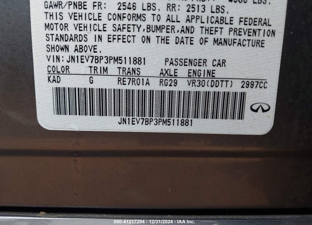2023 INFINITI Q50 VIN: JN1EV7BP3PM511881