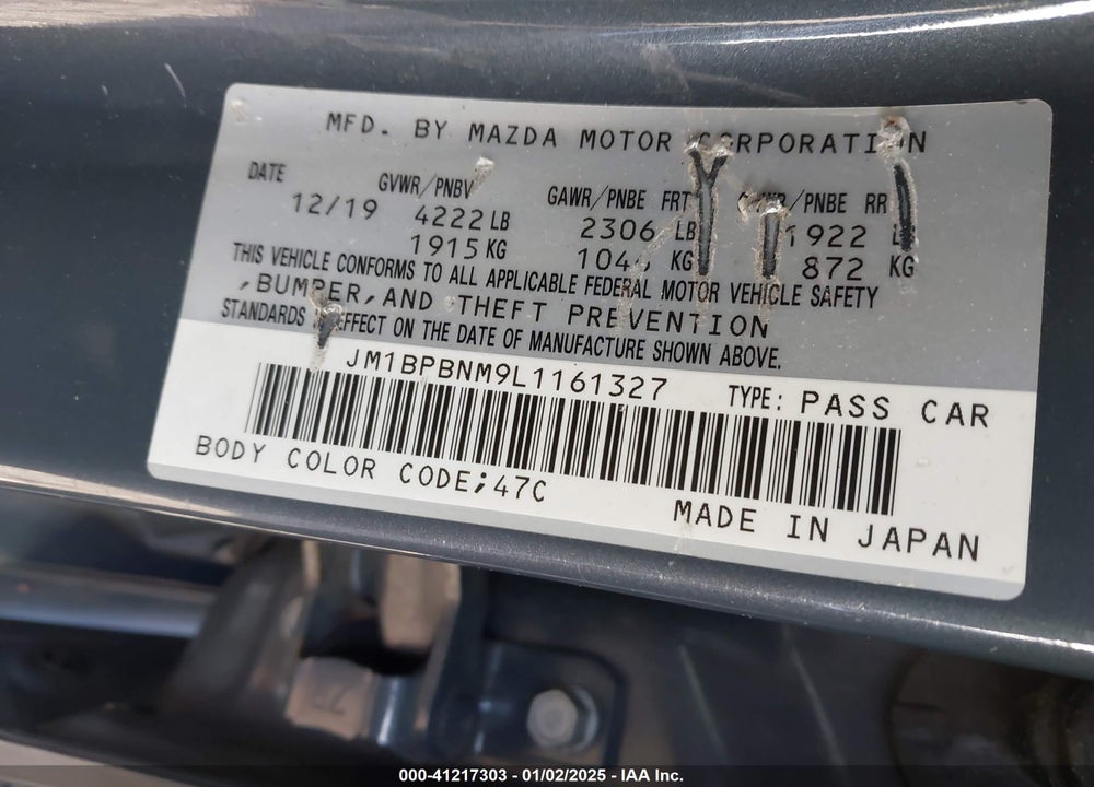 2020 MAZDA 3 PREMIUM VIN: JM1BPBNM9L1161327