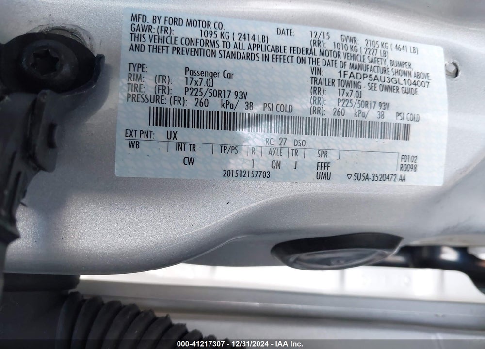 2016 FORD C-MAX HYBRID VIN: 1FADP5AU3GL104007