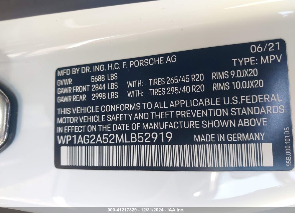2021 PORSCHE MACAN GTS VIN: WP1AG2A52MLB52919