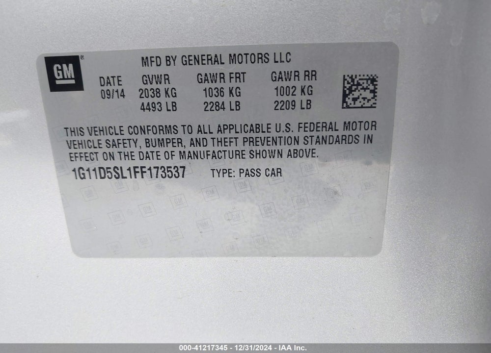 2015 CHEVROLET MALIBU 2LT VIN: 1G11D5SL1FF173537