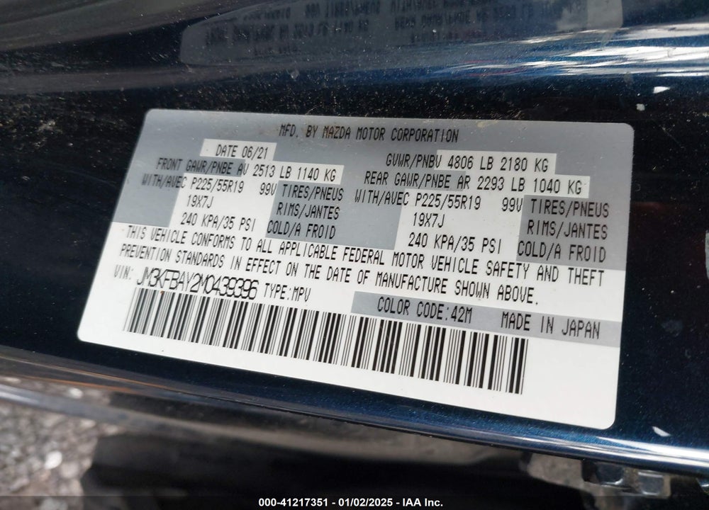 2021 MAZDA CX-5 GRAND TOURING RESERVE VIN: JM3KFBAY2M0439396
