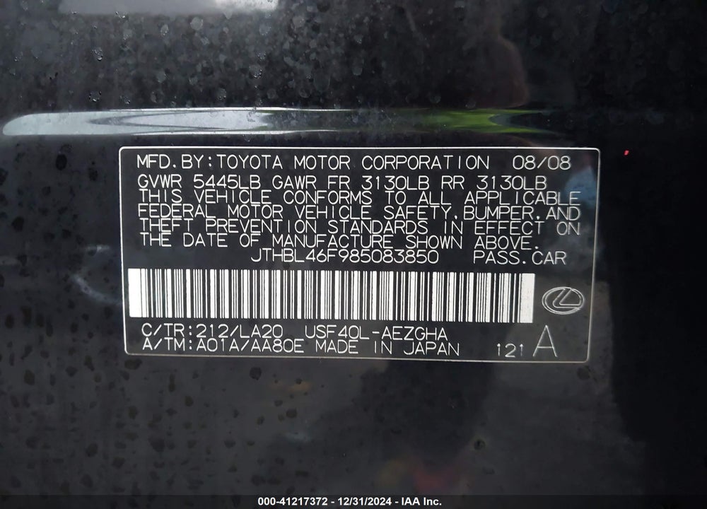 2008 LEXUS LS 460 VIN: JTHBL46F985083850