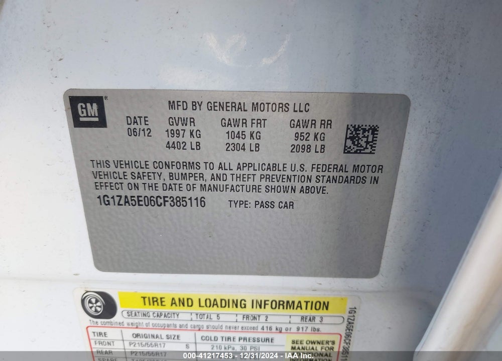 2012 CHEVROLET MALIBU LS VIN: 1G1ZA5E06CF385116