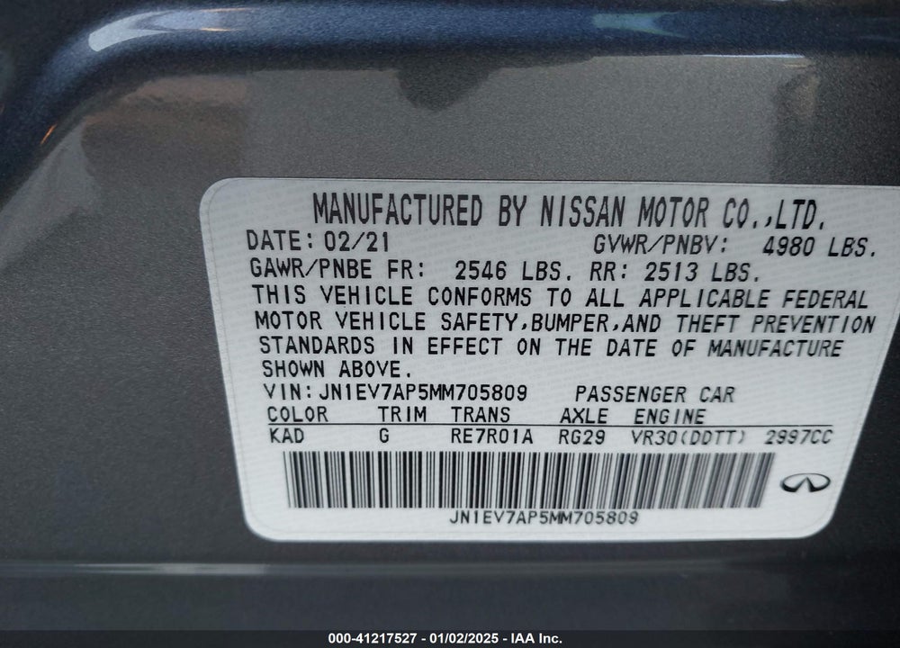 2021 INFINITI Q50 VIN: JN1EV7AP5MM705809