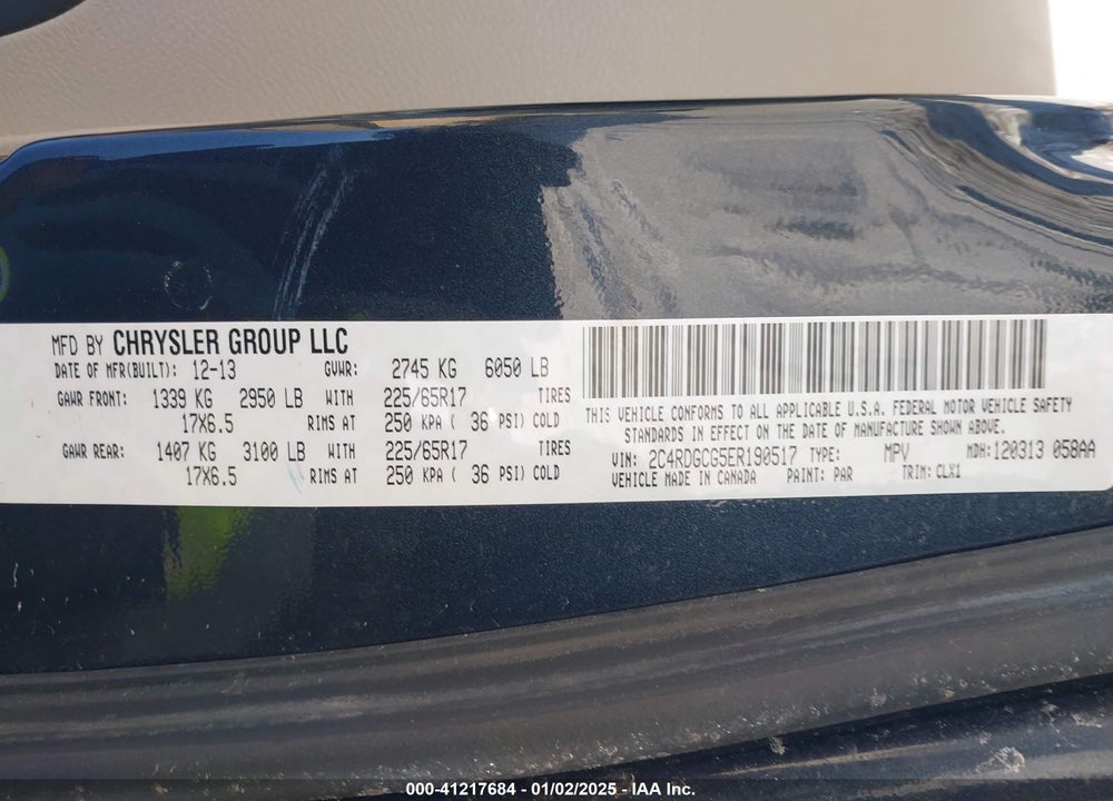 2014 DODGE GRAND CARAVAN SXT 30TH ANNIVERSARY VIN: 2C4RDGCG5ER190517
