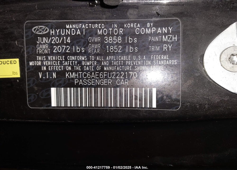 2015 HYUNDAI VELOSTER VIN: KMHTC6AE6FU222170