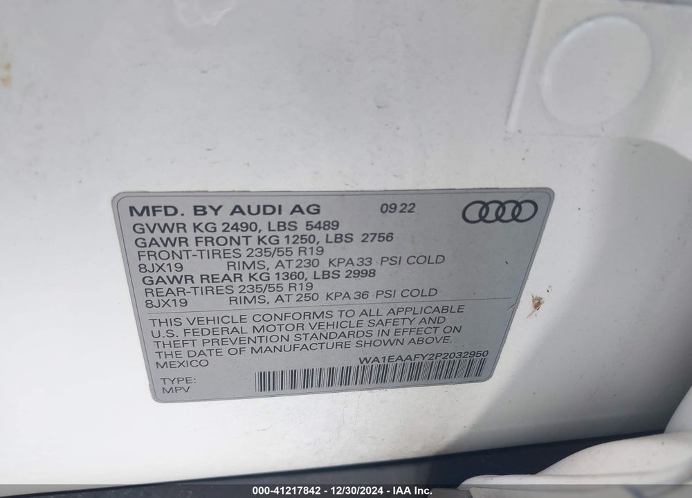 2023 AUDI Q5 PREMIUM PLUS 45 TFSI S LINE QUATTRO VIN: WA1EAAFY2P2032950