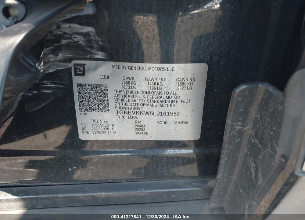 2020 CHEVROLET TRAVERSE AWD PREMIER VIN: 1GNEVKKW5LJ161552