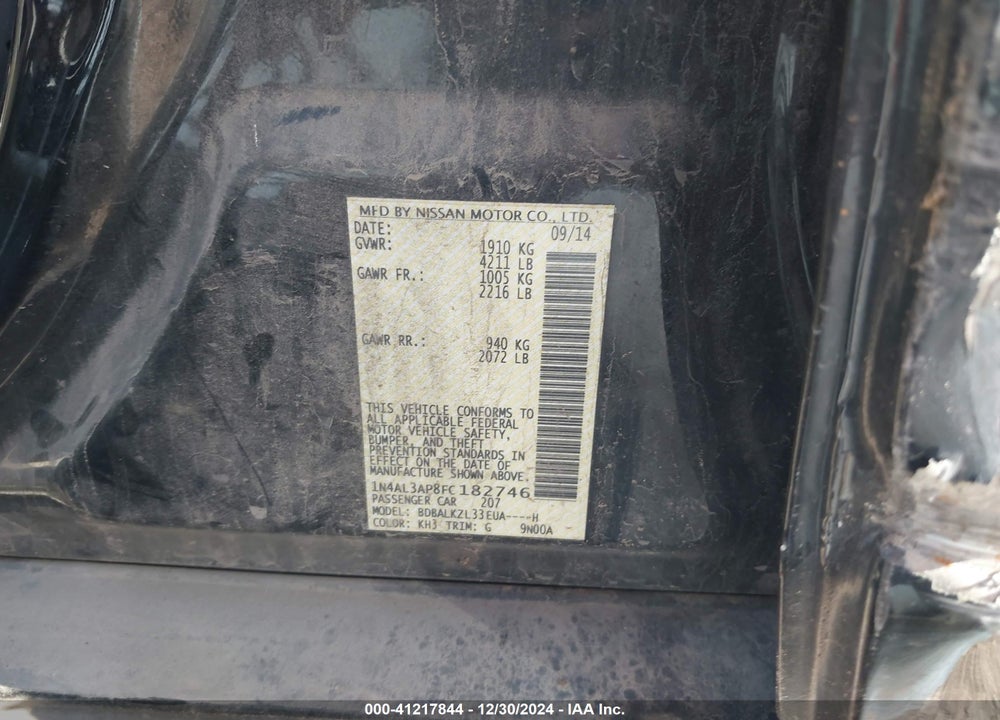 2015 NISSAN ALTIMA VIN: 1N4AL3AP8FC182746
