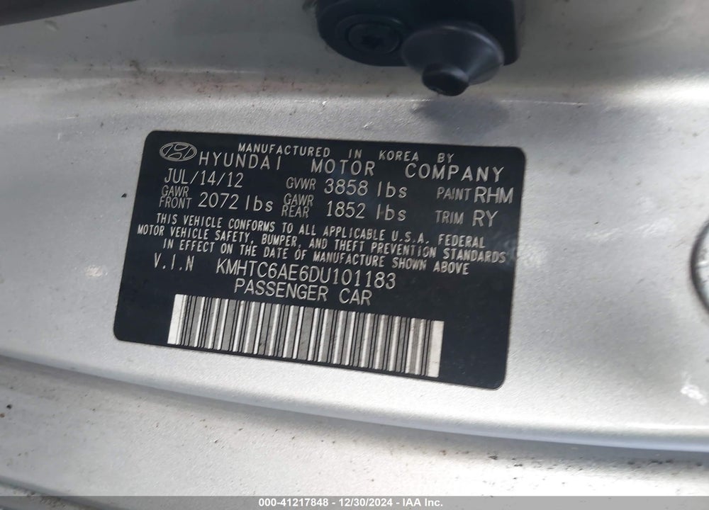 2013 HYUNDAI VELOSTER TURBO W/BLACK VIN: KMHTC6AE6DU101183