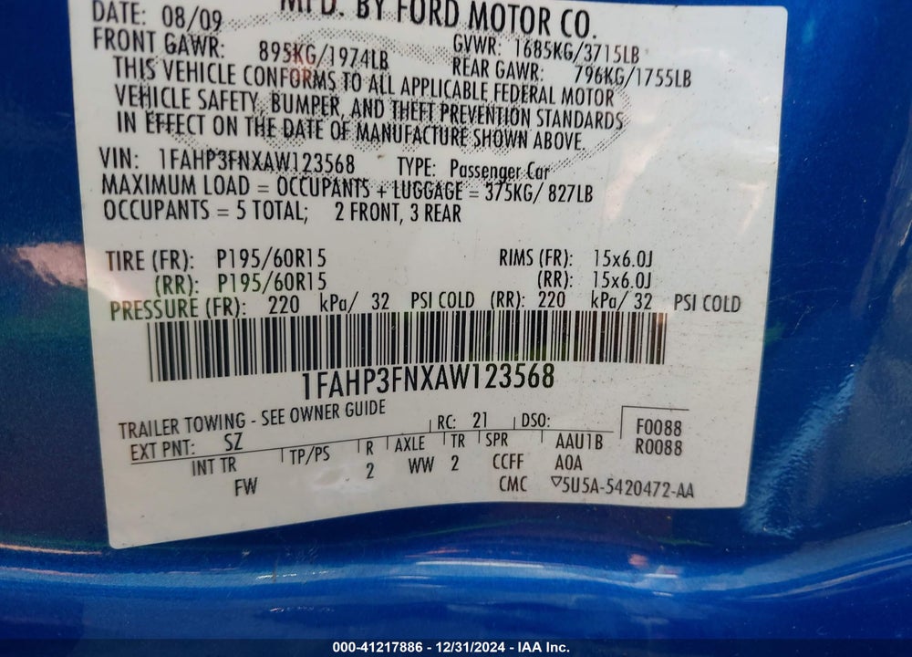 2010 FORD FOCUS SE VIN: 1FAHP3FNXAW123568