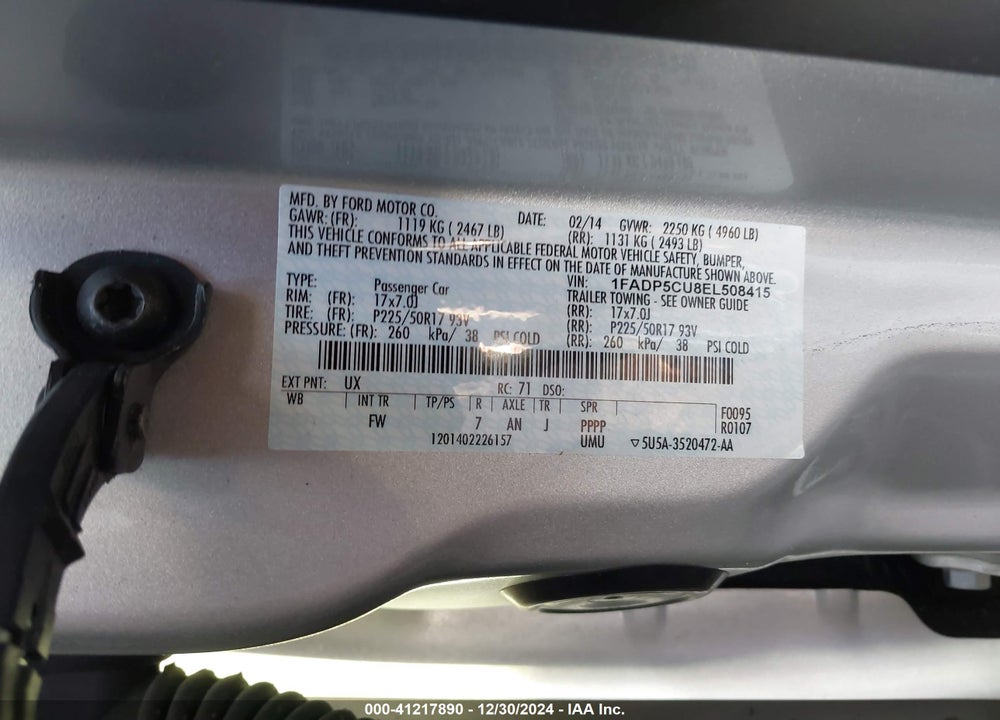 2014 FORD C-MAX ENERGI VIN: 1FADP5CU8EL508415