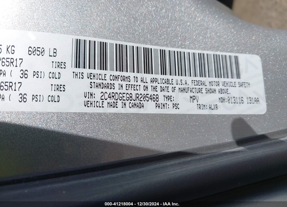 2018 DODGE GRAND CARAVAN GT VIN: 2C4RDGEG8JR205468