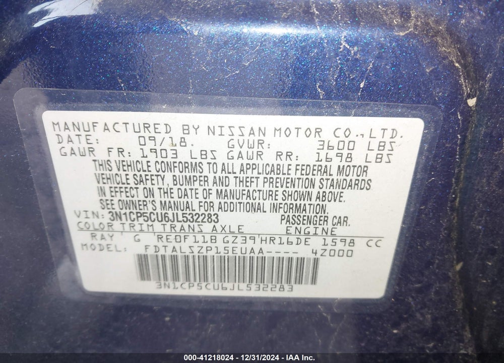 2018 NISSAN KICKS VIN: 3N1CP5CU6JL532283