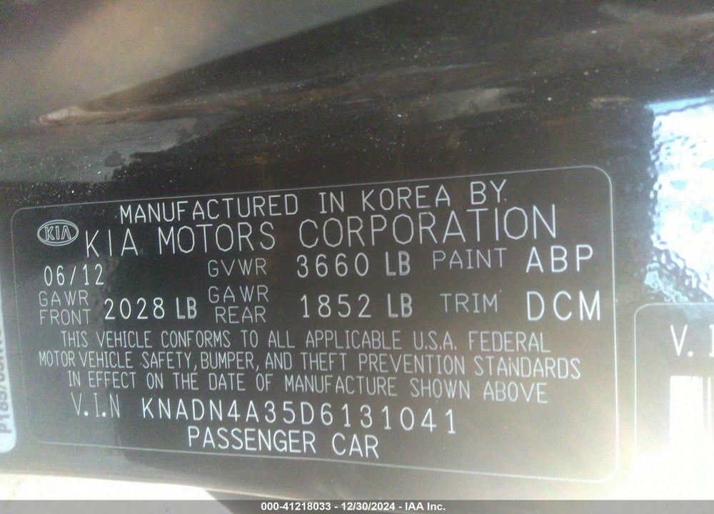 2013 KIA RIO VIN: KNADN4A35D6131041