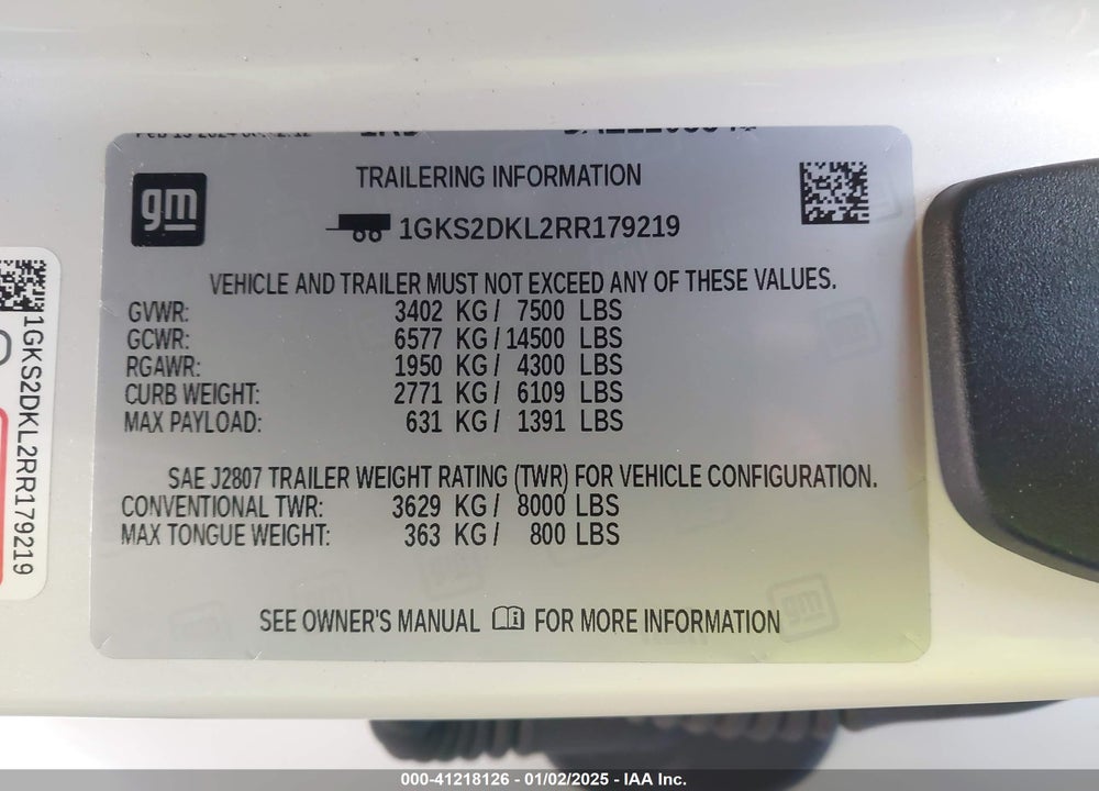 2024 GMC YUKON 4WD DENALI VIN: 1GKS2DKL2RR179219