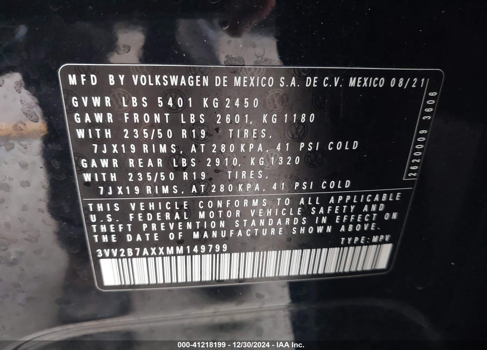2021 VOLKSWAGEN TIGUAN 2.0T SE/2.0T SE R-LINE BLACK/2.0T SEL VIN: 3VV2B7AXXMM149799