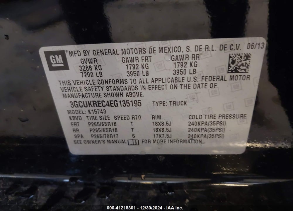 2014 CHEVROLET SILVERADO 1500 1LT VIN: 3GCUKREC4EG135195