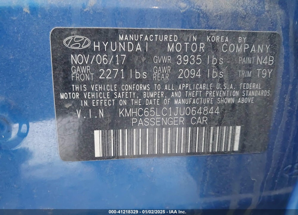 2018 HYUNDAI IONIQ HYBRID BLUE VIN: KMHC65LC1JU064844
