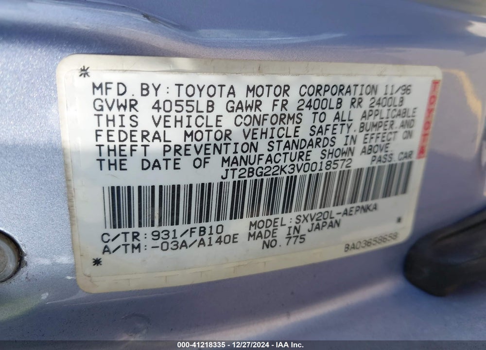 1997 TOYOTA CAMRY LE/XLE VIN: JT2BG22K3V0018572