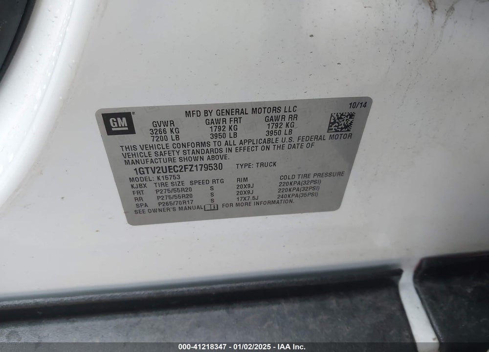2015 GMC SIERRA 1500 SLE VIN: 1GTV2UEC2FZ179530