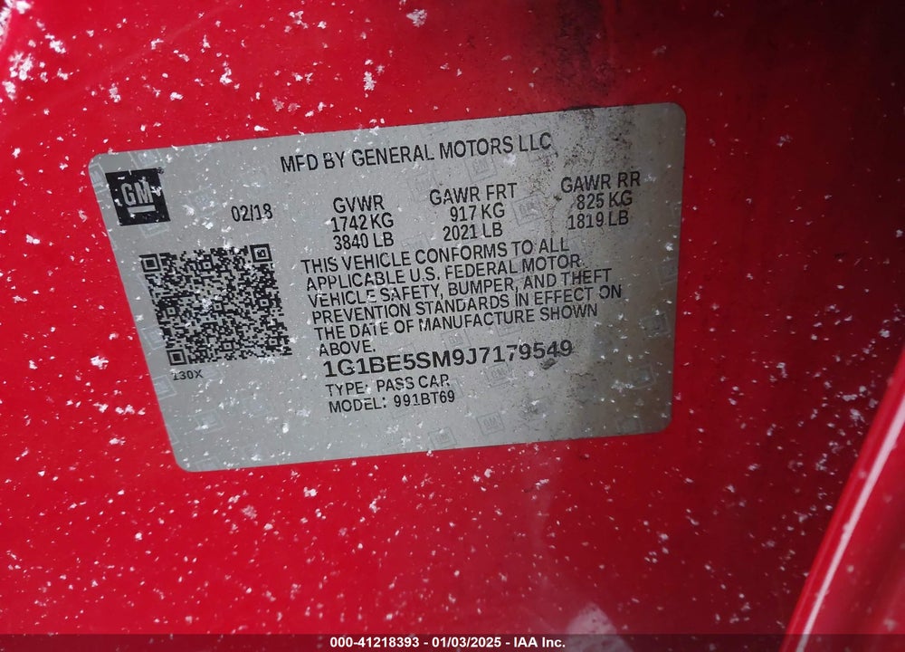 2018 CHEVROLET CRUZE LT AUTO VIN: 1G1BE5SM9J7179549