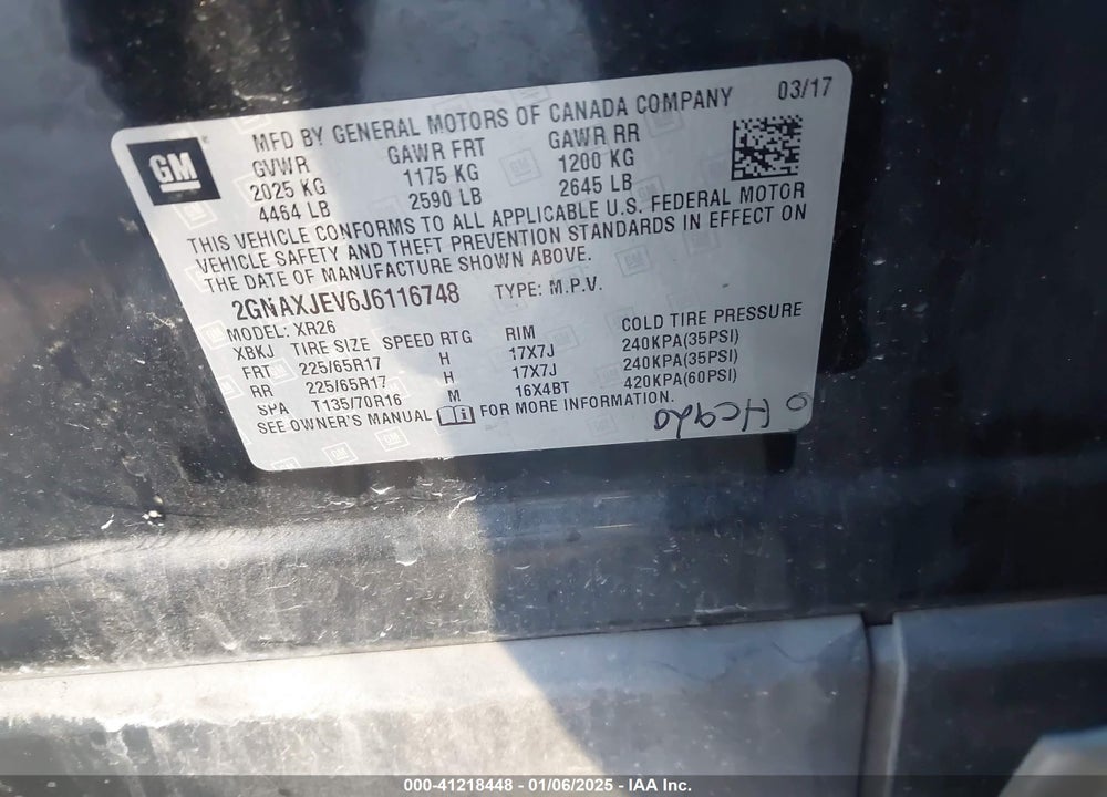 2018 CHEVROLET EQUINOX LT VIN: 2GNAXJEV6J6116748