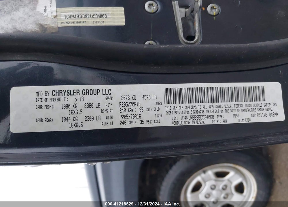 2014 JEEP PATRIOT SPORT VIN: 1C4NJRBB9ED534068