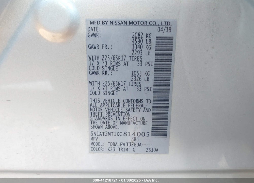 2019 NISSAN ROGUE SPORT VIN: 5N1AT2MT1KC814005