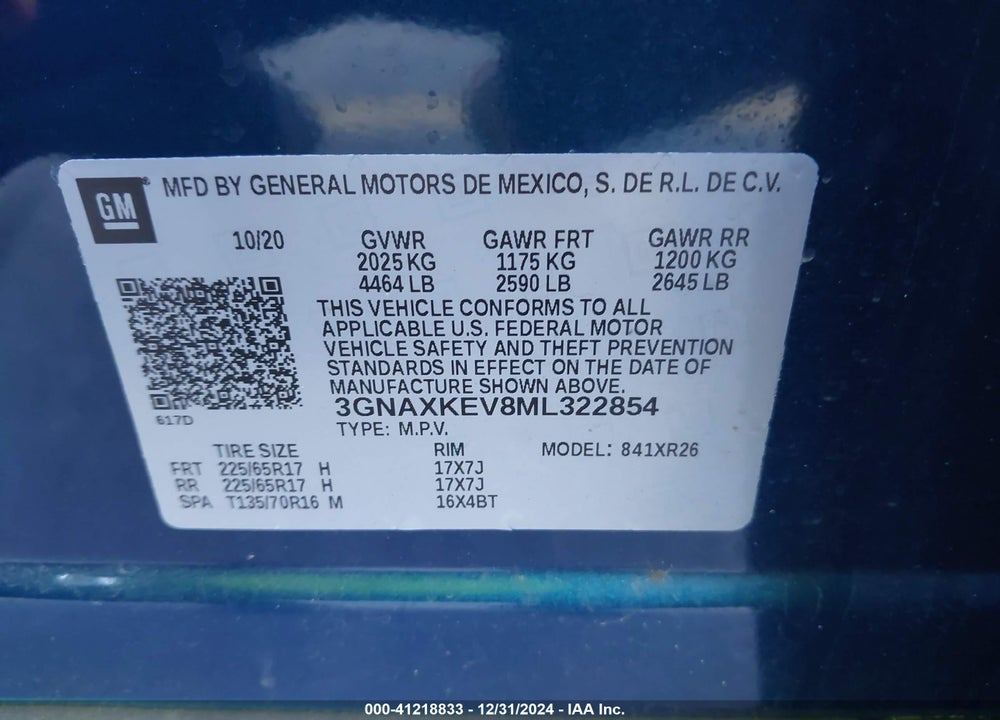2021 CHEVROLET EQUINOX FWD LT VIN: 3GNAXKEV8ML322854