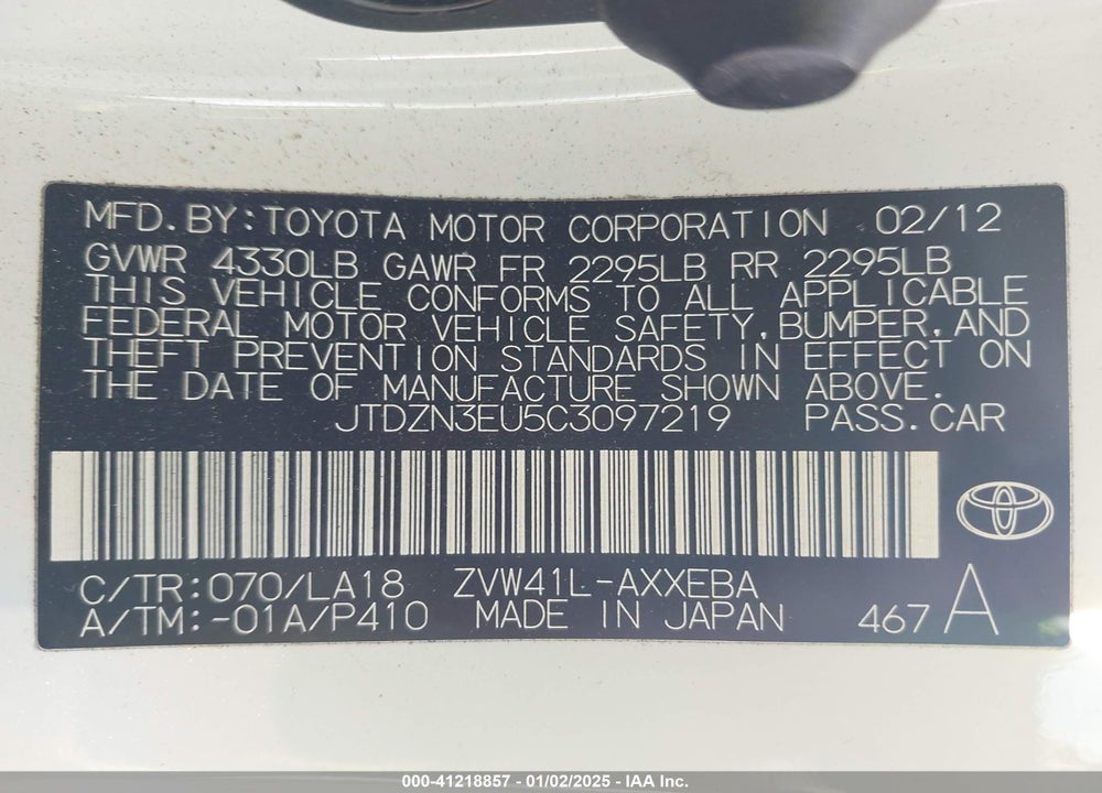 2012 TOYOTA PRIUS V VIN: JTDZN3EU5C3097219