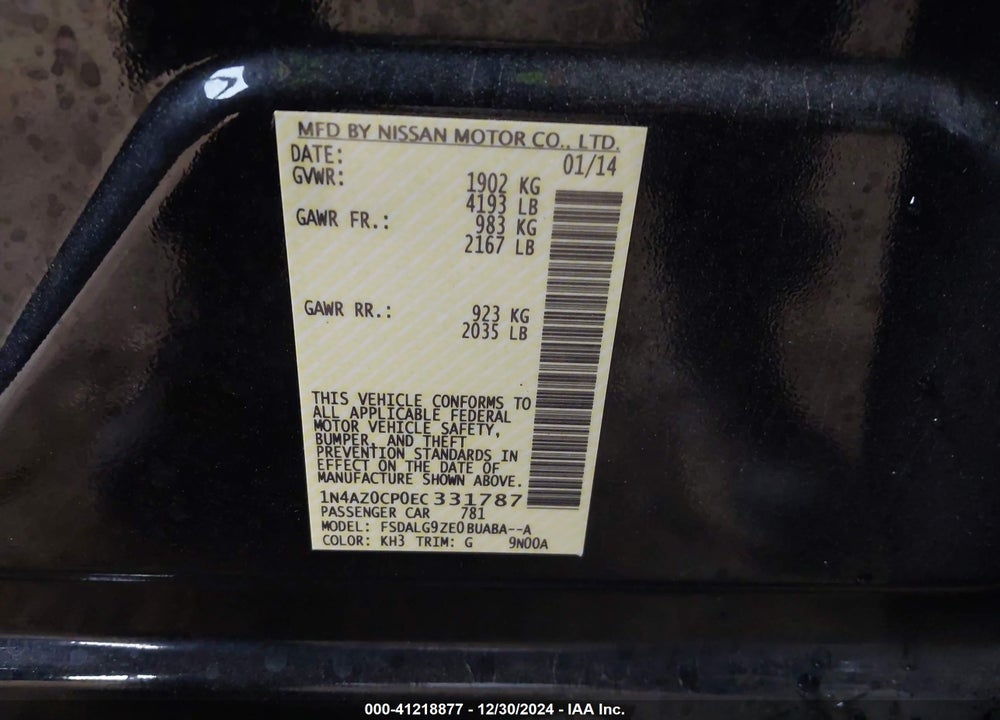 2014 NISSAN LEAF SL VIN: 1N4AZ0CP0EC331787