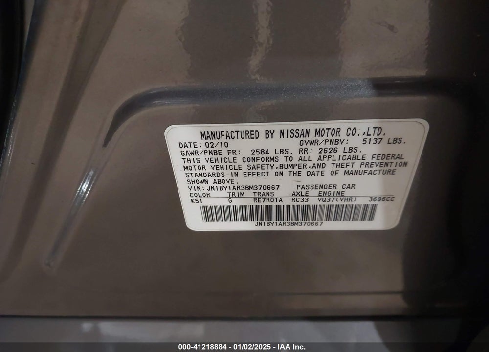 2011 INFINITI M37X VIN: JN1BY1AR3BM370667